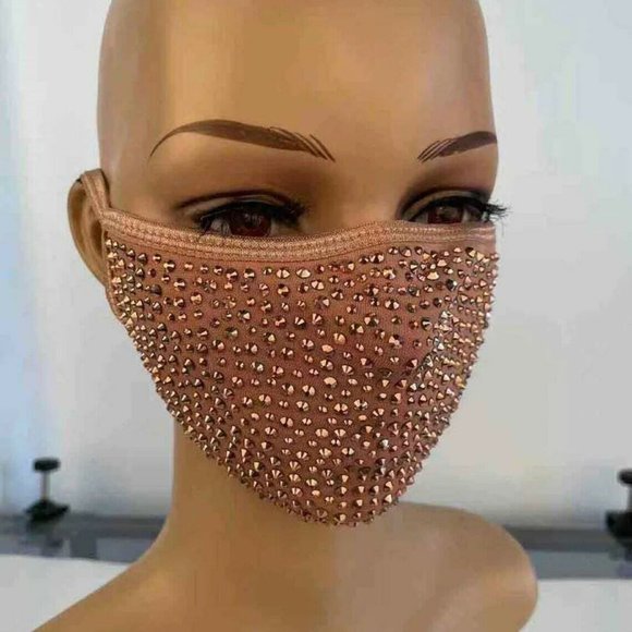 Bling Face Mask With Rhinestone Fashion Mask With Filter Pocket Adjustable - Picture 12 of 16